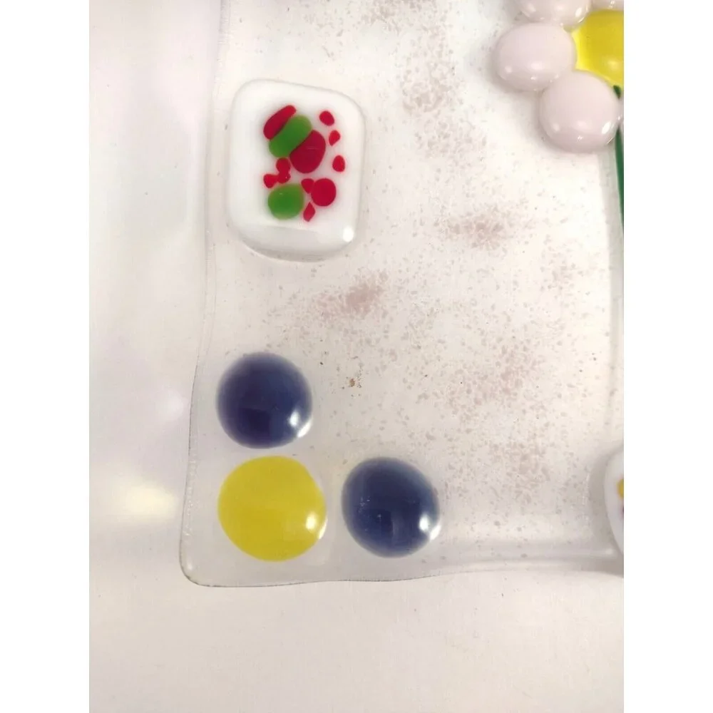Murano Style Fused Art Glass Trinket Dish Tray Flower Jewelry Square 6